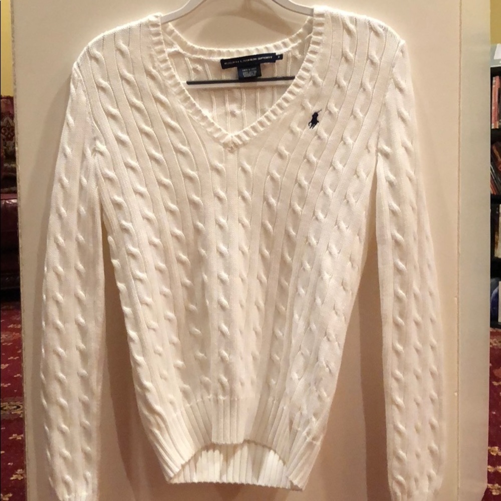 Ralph Lauren White V Neck Sweater